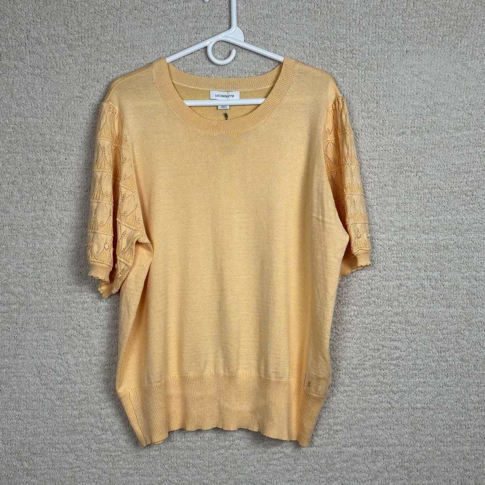 Liz Claiborne Sweater Womens XXL‎ Yellow Pullover Knit Casual Office Comfort Top